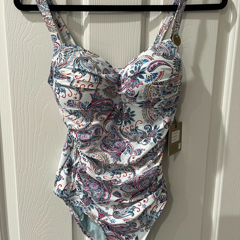 Nip Tuck Swimsuit Size 6 Amanda Paisley One Piece Multi Fit Cup Crossover NEW